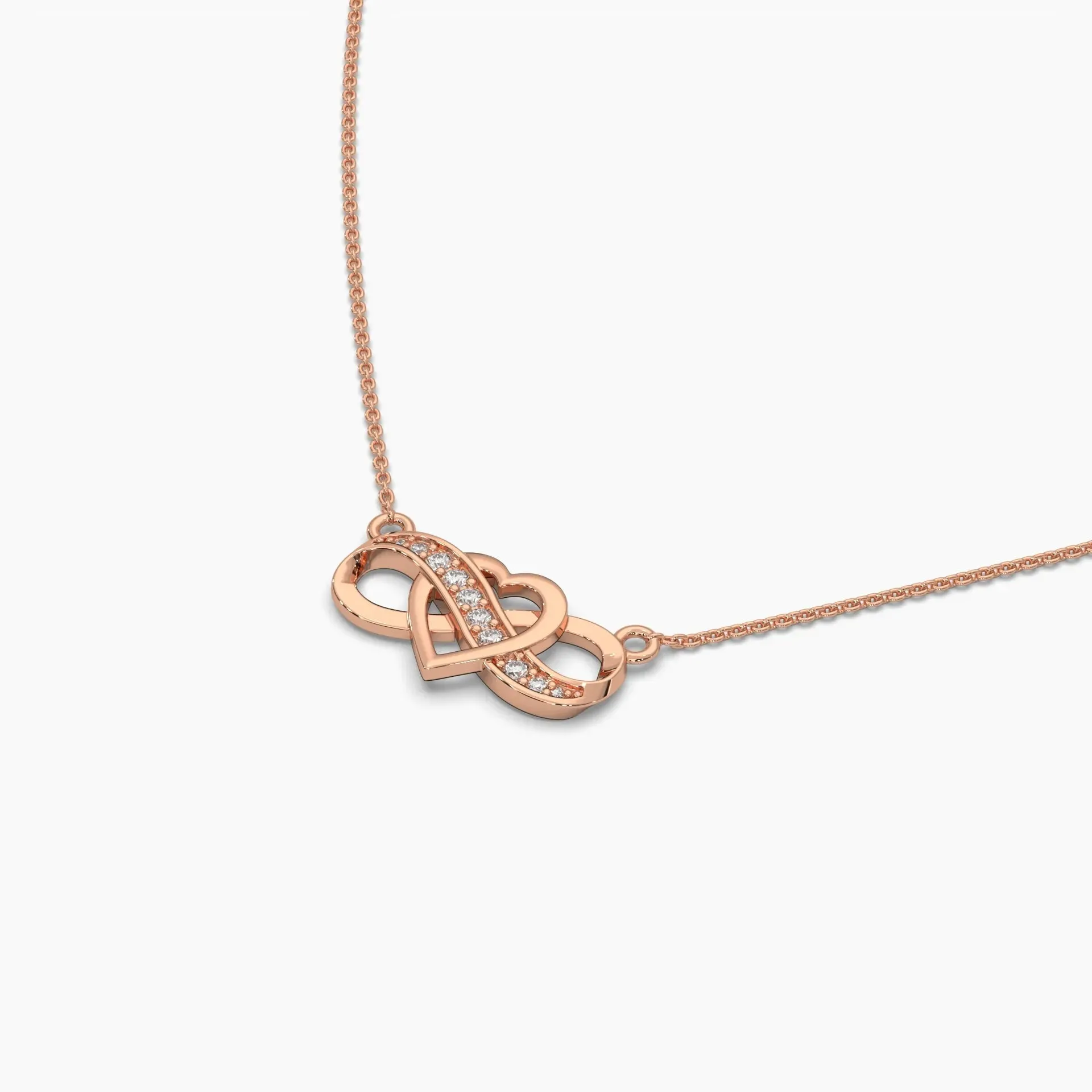 0.1ctw Round Lab Grown Diamond Heart Infinity Pendant Necklace | 14k Gold