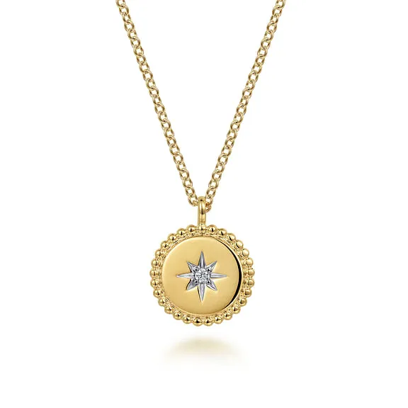 14K Yellow Gold Bujukan Medallion Necklace with Starburst Diamond Center