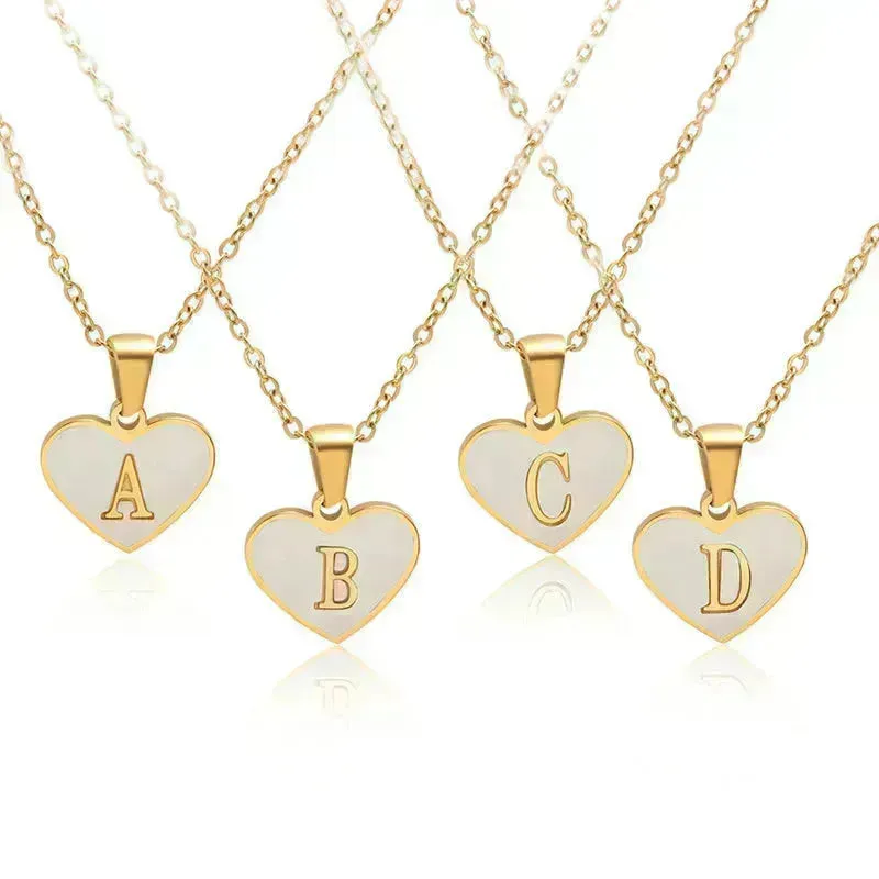 26 Letter Heart-shaped Necklace White Shell Love Clavicle Chain Fashion Personalized Necklace For Women Jewelry Valentine's Day