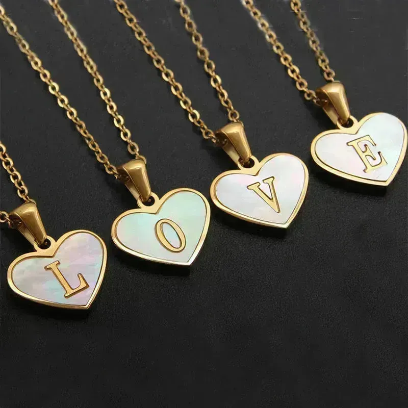 26 Letter Heart-shaped Necklace White Shell Love Clavicle Chain Fashion Personalized Necklace For Women Jewelry Valentine's Day