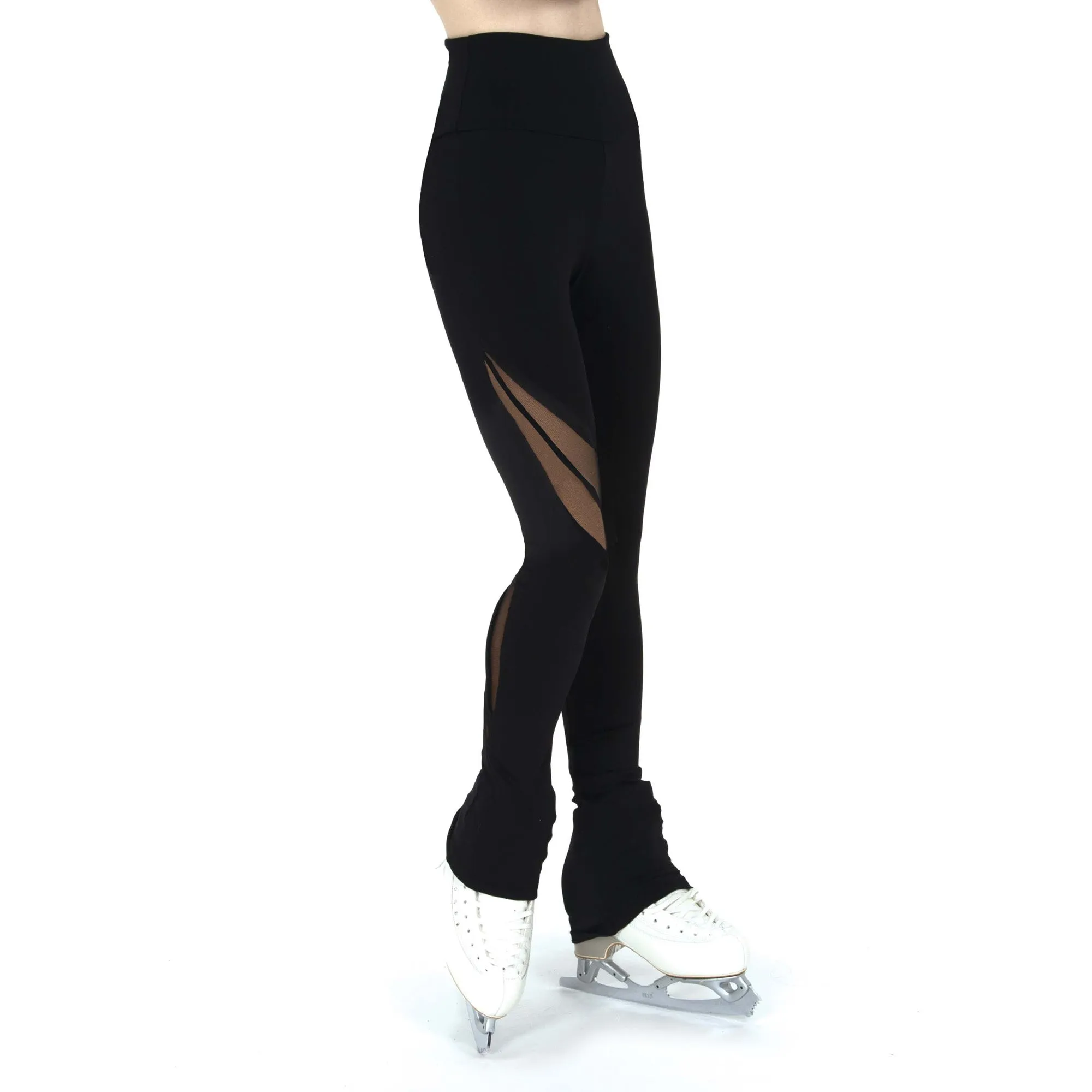 390 Figure Skating Black Mesh Ribbon Leggings