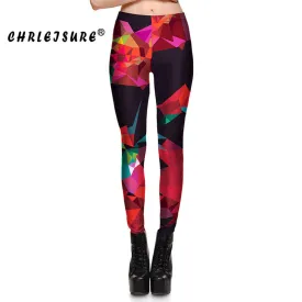 3D Printed Leggings Irregular Geometry Color Blocks Fitness Legigngs