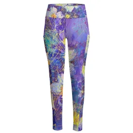 Art Flowers High Waist Leggings With Side Pockets up to 6 XL