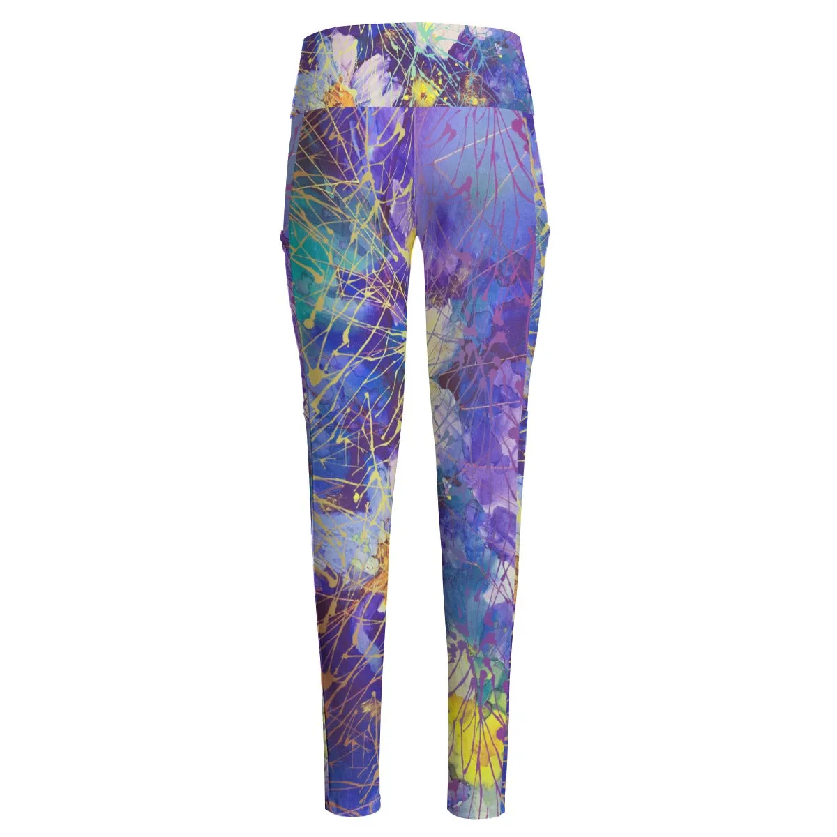 Art Flowers High Waist Leggings With Side Pockets up to 6 XL