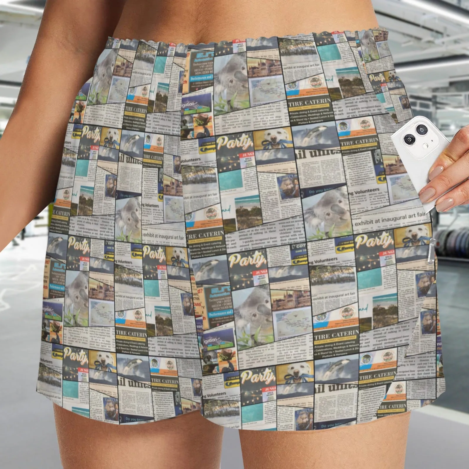 Australian Newspaper Colour Shorts with Zip Pockets up to 5 XL (FWS)