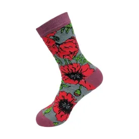 Bamboo Sock Grey Poppies