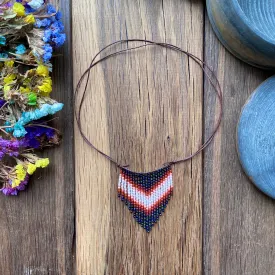 Beige Navy Blue Seed Bead Choker Necklace / Fringe Necklace / Earthy necklace / Boho Necklace, Hippie Necklace / Unique necklace / Tassel Necklace / Statement Necklace