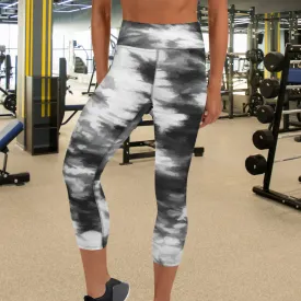 Black and White Tie Dye Yoga Capri Leggings | Capri Fitness Leggings, lioness-love.com