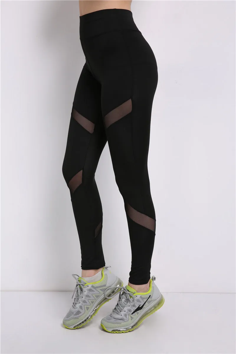 Black Sportwear Leggings Women Plus Size Mesh Patchwork