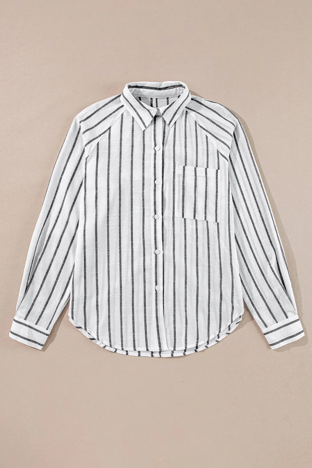 Black Stripe Chest Pocket Buttoned Oversized Shirt