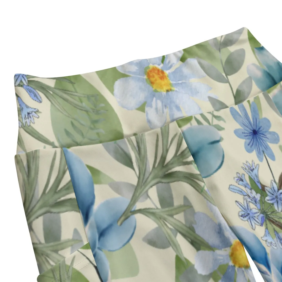 Blue Floral High Waist Leggings With Side Pockets up to 6 XL