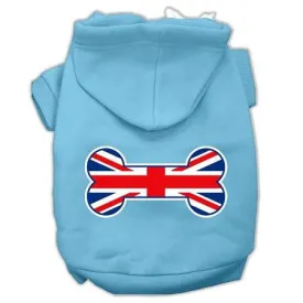 Bone Shaped United Kingdom (Union Jack) Flag Screen Print Pet Hoodies Baby Blue Size Med (12)