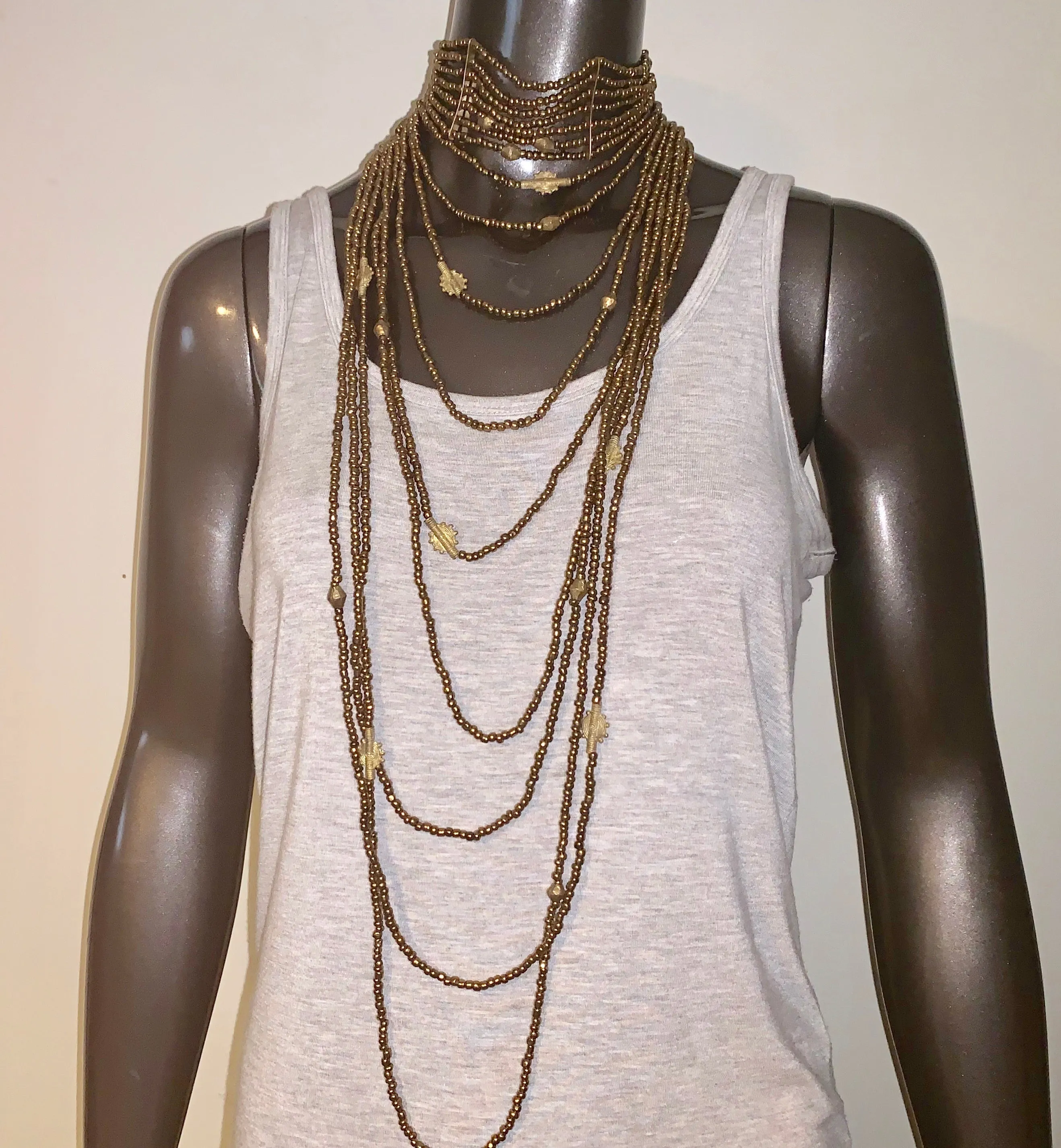 Bronze Maasai Beaded Waterfall Choker