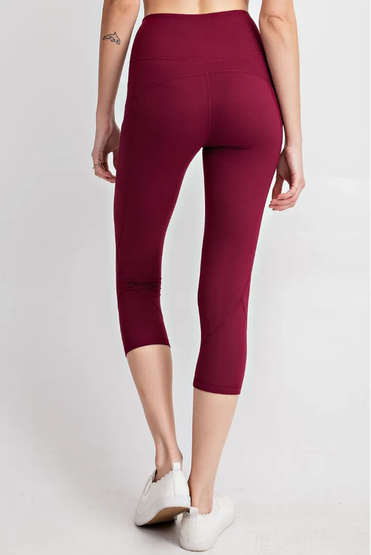 Buttery Burgundy Capri Leggings with Pockets