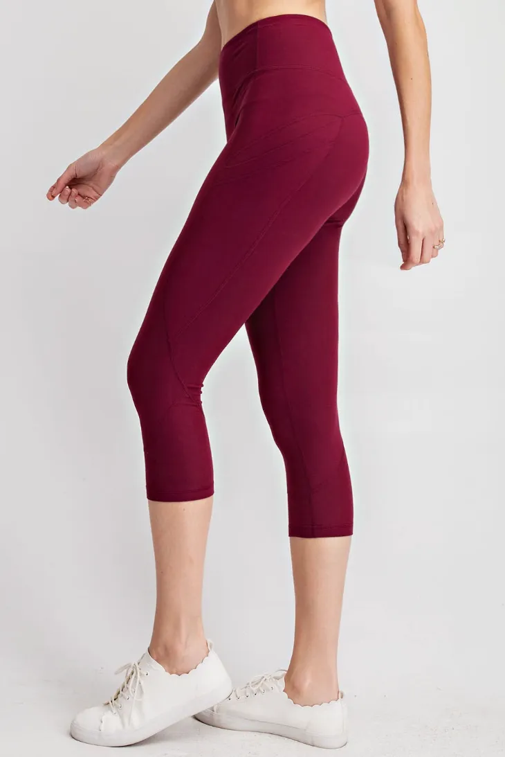 Buttery Burgundy Capri Leggings with Pockets