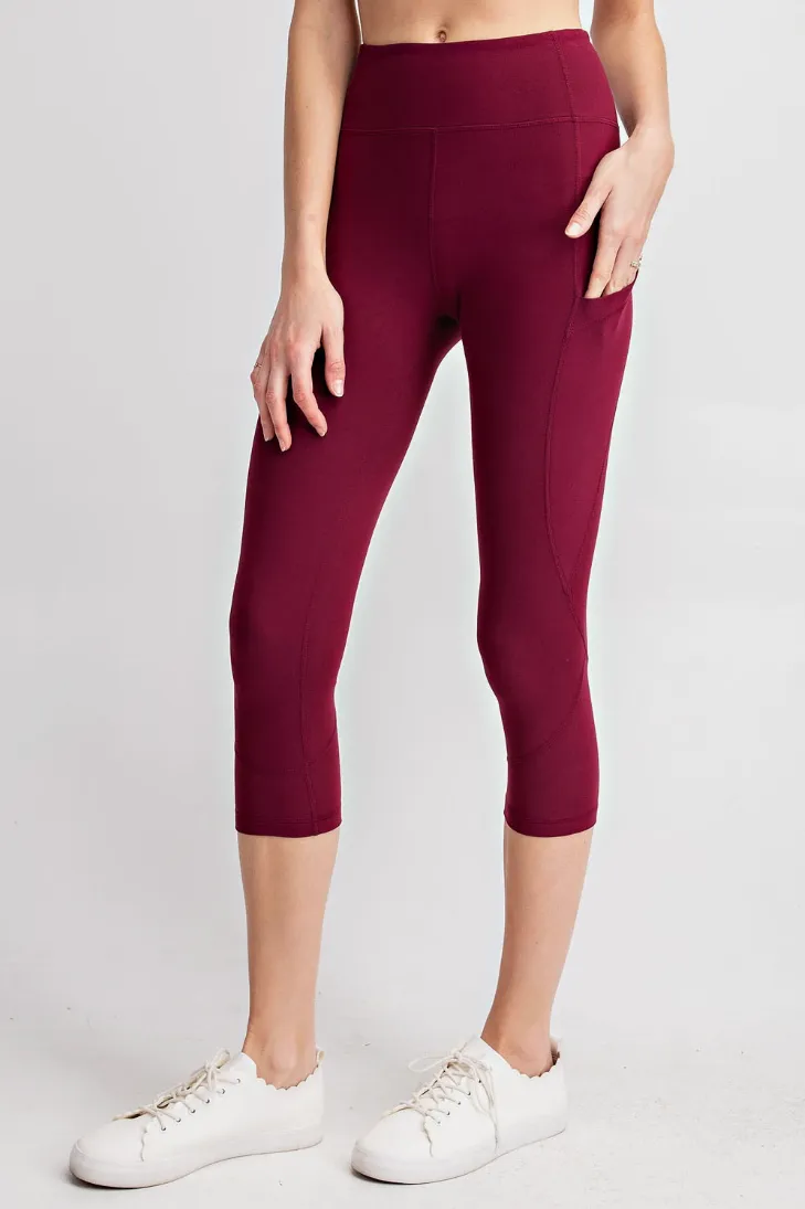 Buttery Burgundy Capri Leggings with Pockets