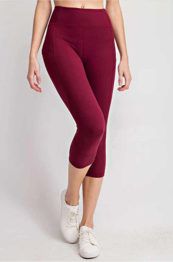 Buttery Burgundy Capri Leggings with Pockets