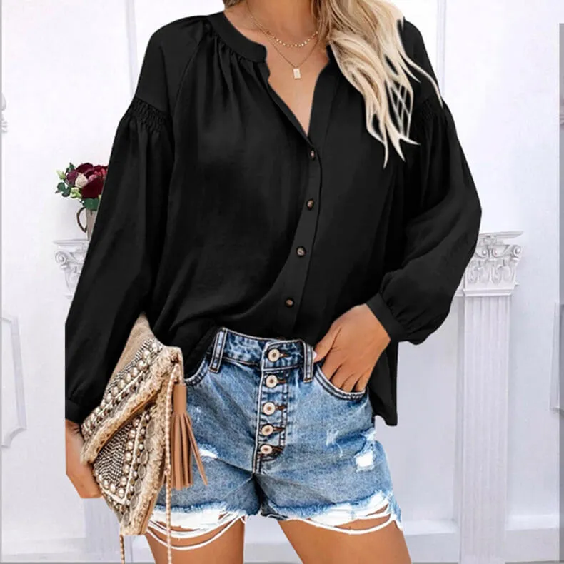 Button V-neck Blouse