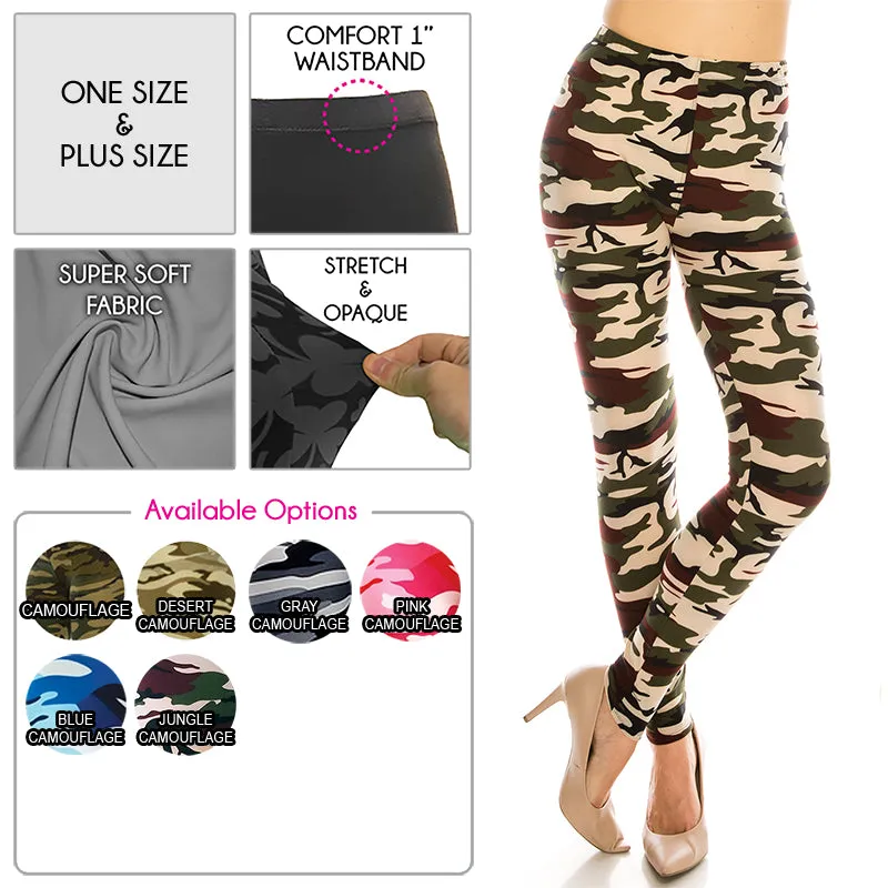 Camouflage Patterned Ultra Soft Leggings (Regular/Plus Size)