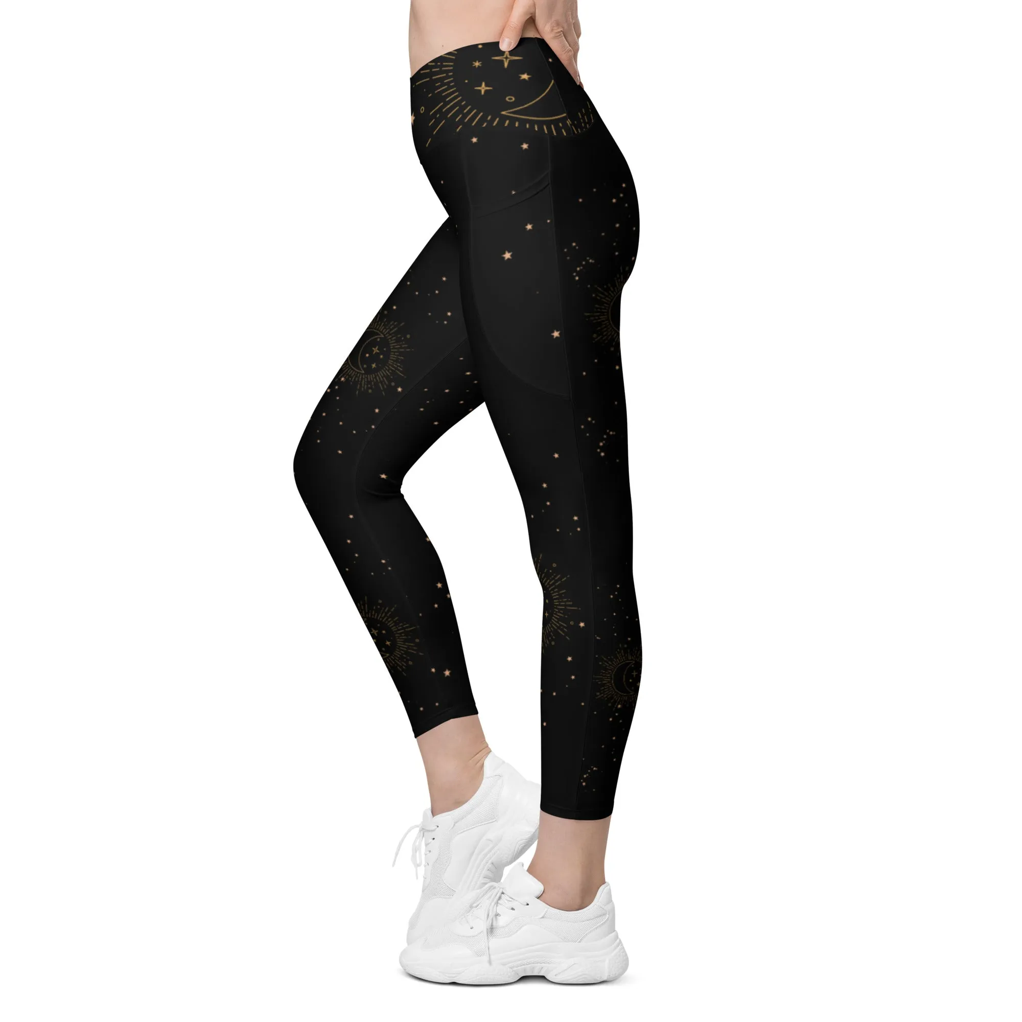 Celestial Print Crossover leggings with pockets, lioness-love