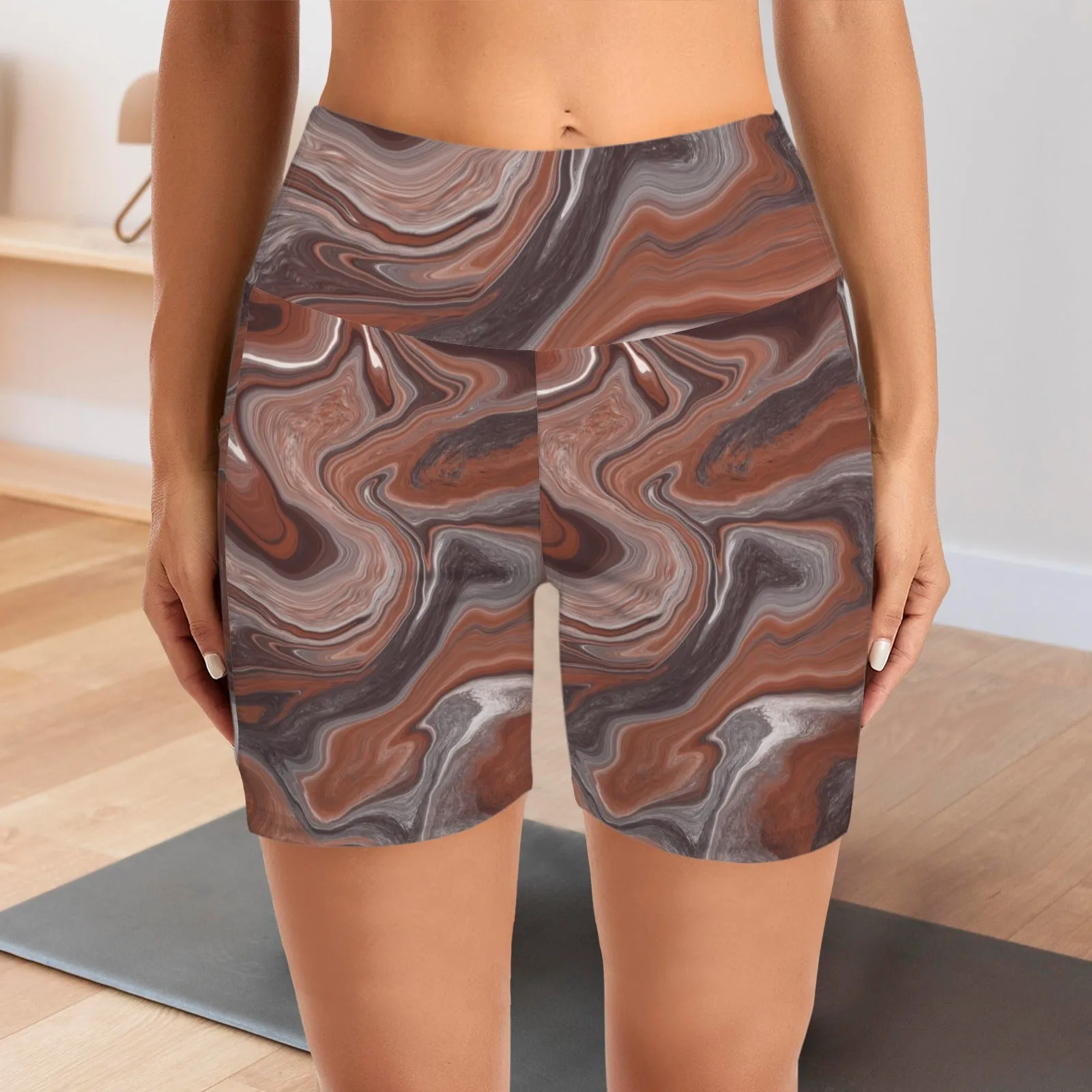 Choc Swirl Yoga Shorts with Pockets up to 5 XL (FWS)