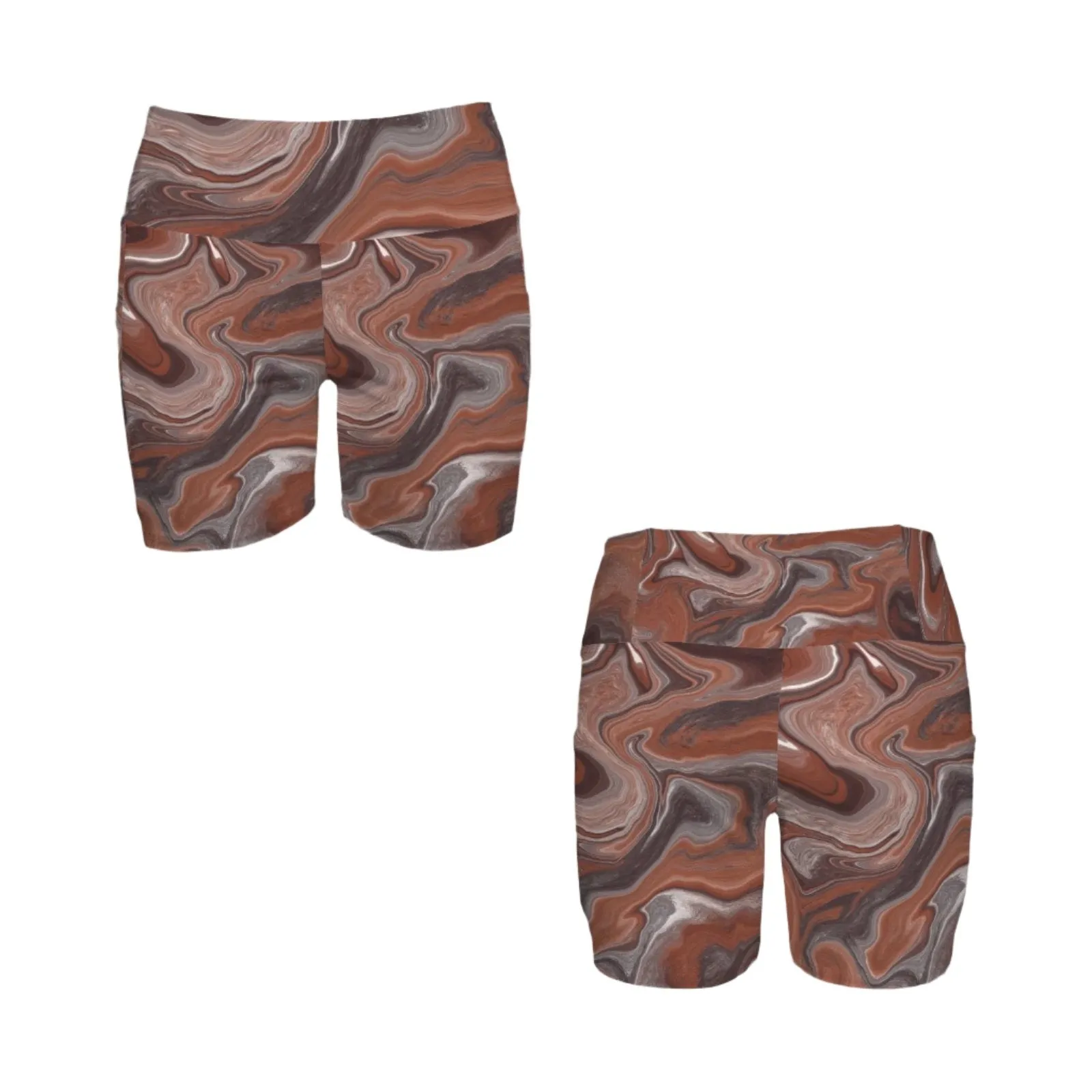 Choc Swirl Yoga Shorts with Pockets up to 5 XL (FWS)