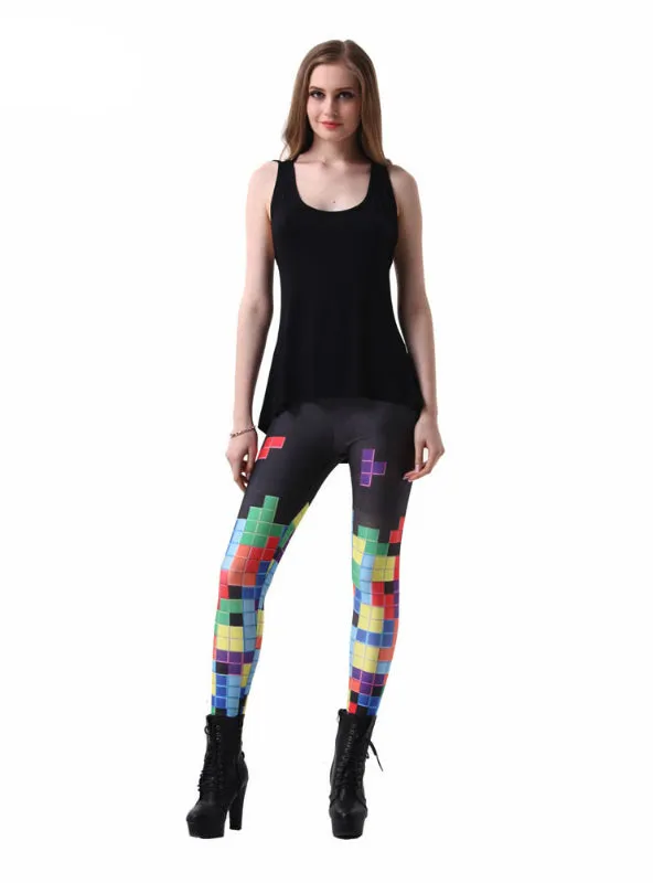 Colorful Tetris Digital Printing Elasticity Pants Elastic