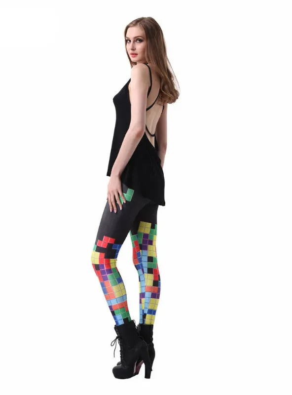 Colorful Tetris Digital Printing Elasticity Pants Elastic