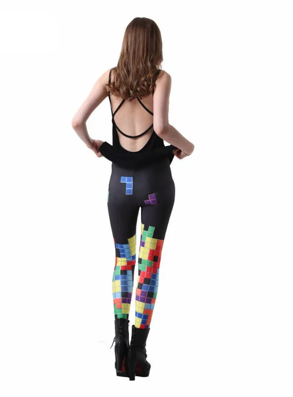 Colorful Tetris Digital Printing Elasticity Pants Elastic