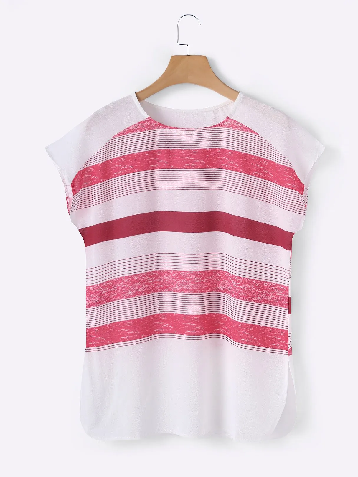 Custom Round Neck Stripe Short Sleeve Blouses