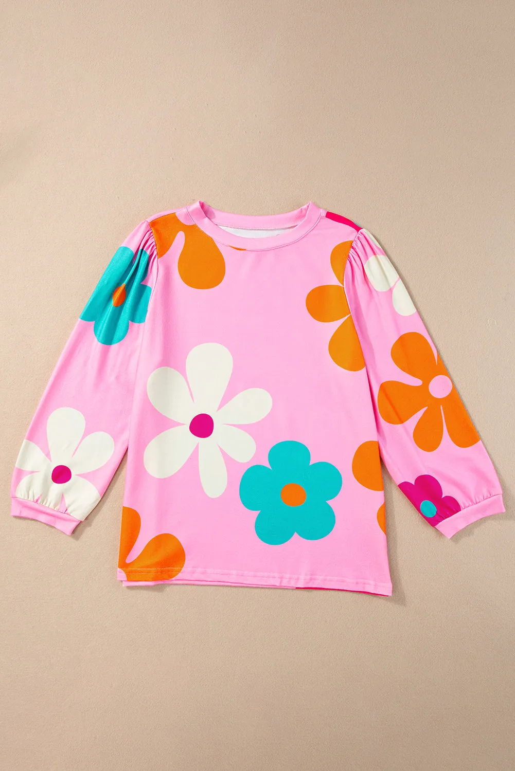 Cute Flower Print Bracelet Sleeve Top