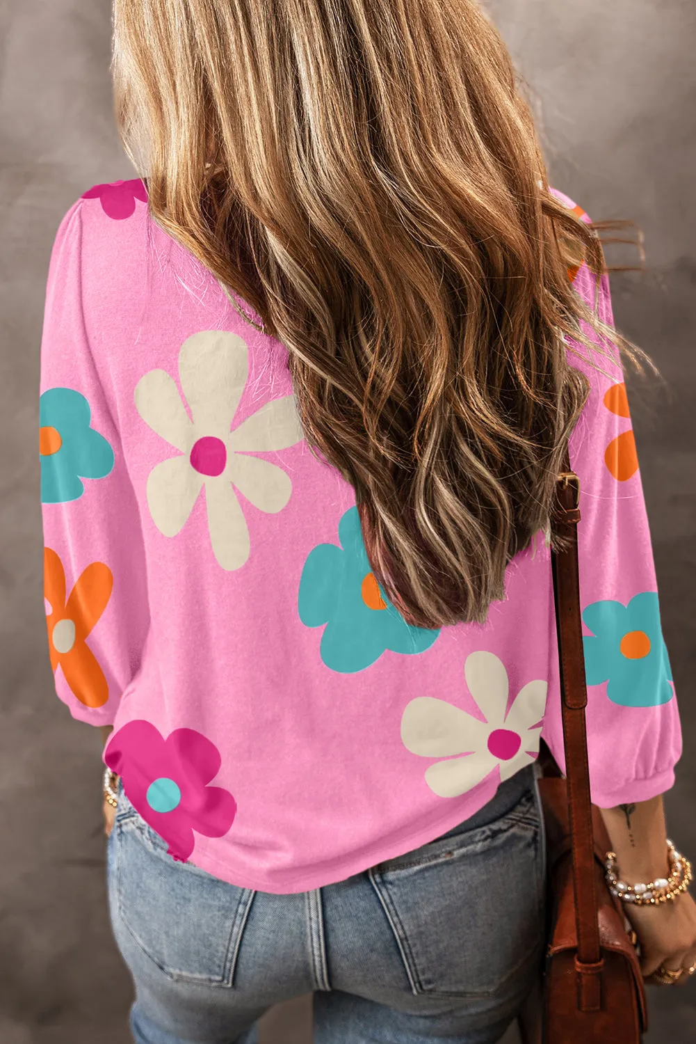 Cute Flower Print Bracelet Sleeve Top