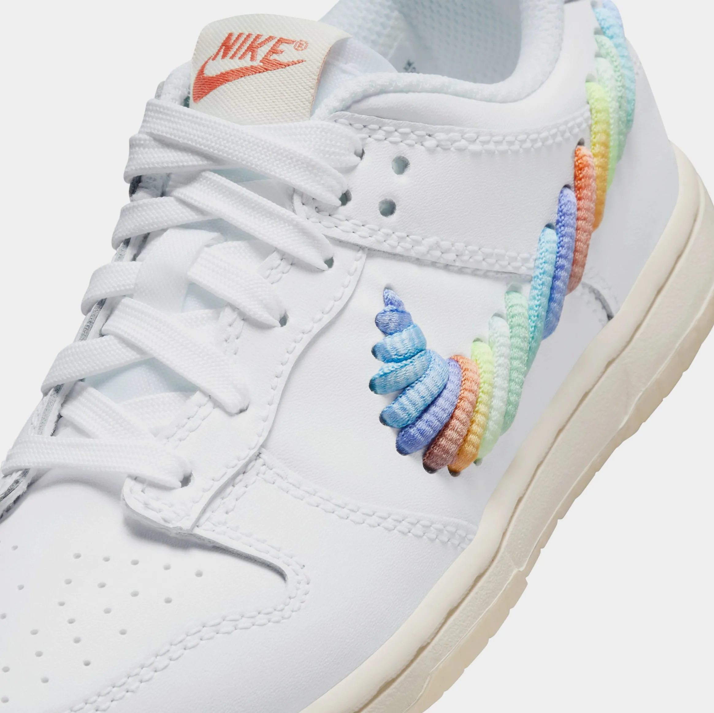 Dunk Low SE Rainbow Swoosh Preschool Lifestyle Shoes (White/Multi Color/Dark Pony/Light Silver)