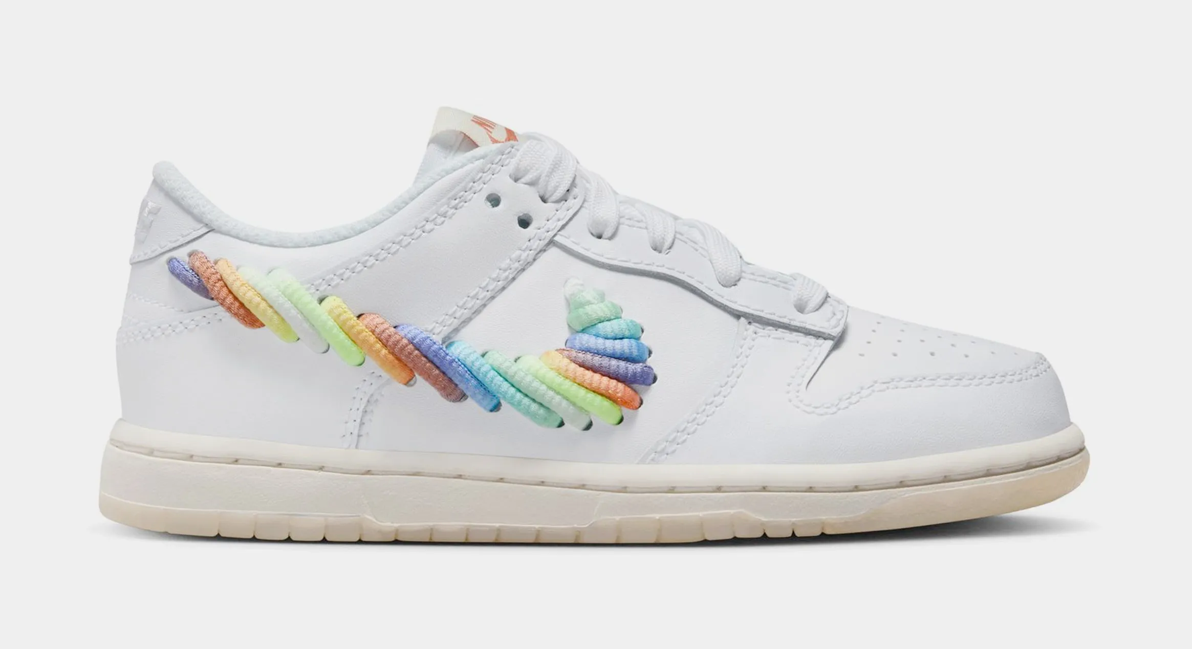 Dunk Low SE Rainbow Swoosh Preschool Lifestyle Shoes (White/Multi Color/Dark Pony/Light Silver)