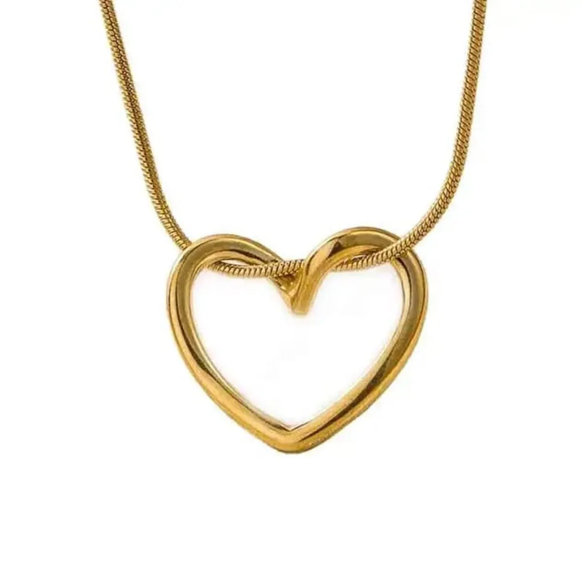 Elegant Simple Heart Shape Stainless Steel 18K Gold Plated Hollow Pendant Necklace