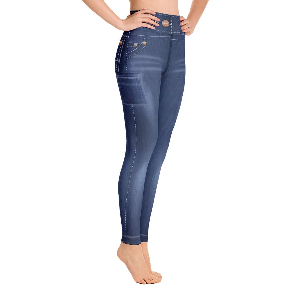 ELEVATED ESSENTIALS, BOOTY BOOSTING HIGH WAISTBAND FADED BLUE JEANS LEGGING