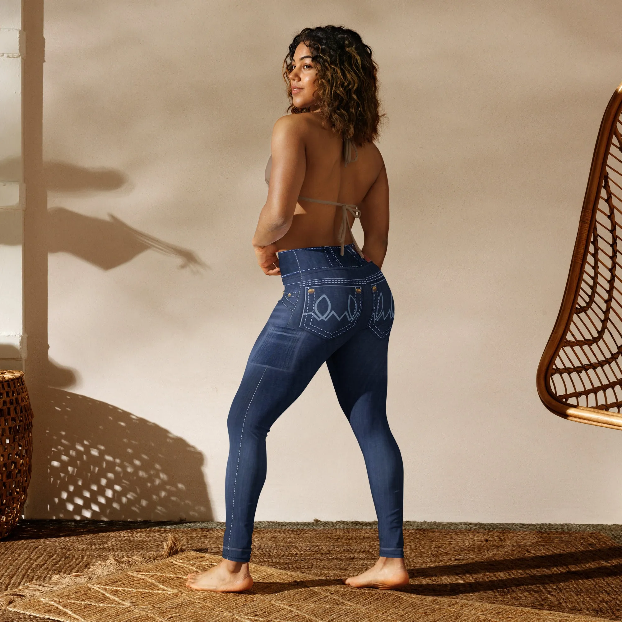 ELEVATED ESSENTIALS, BOOTY BOOSTING HIGH WAISTBAND FADED BLUE JEANS LEGGING