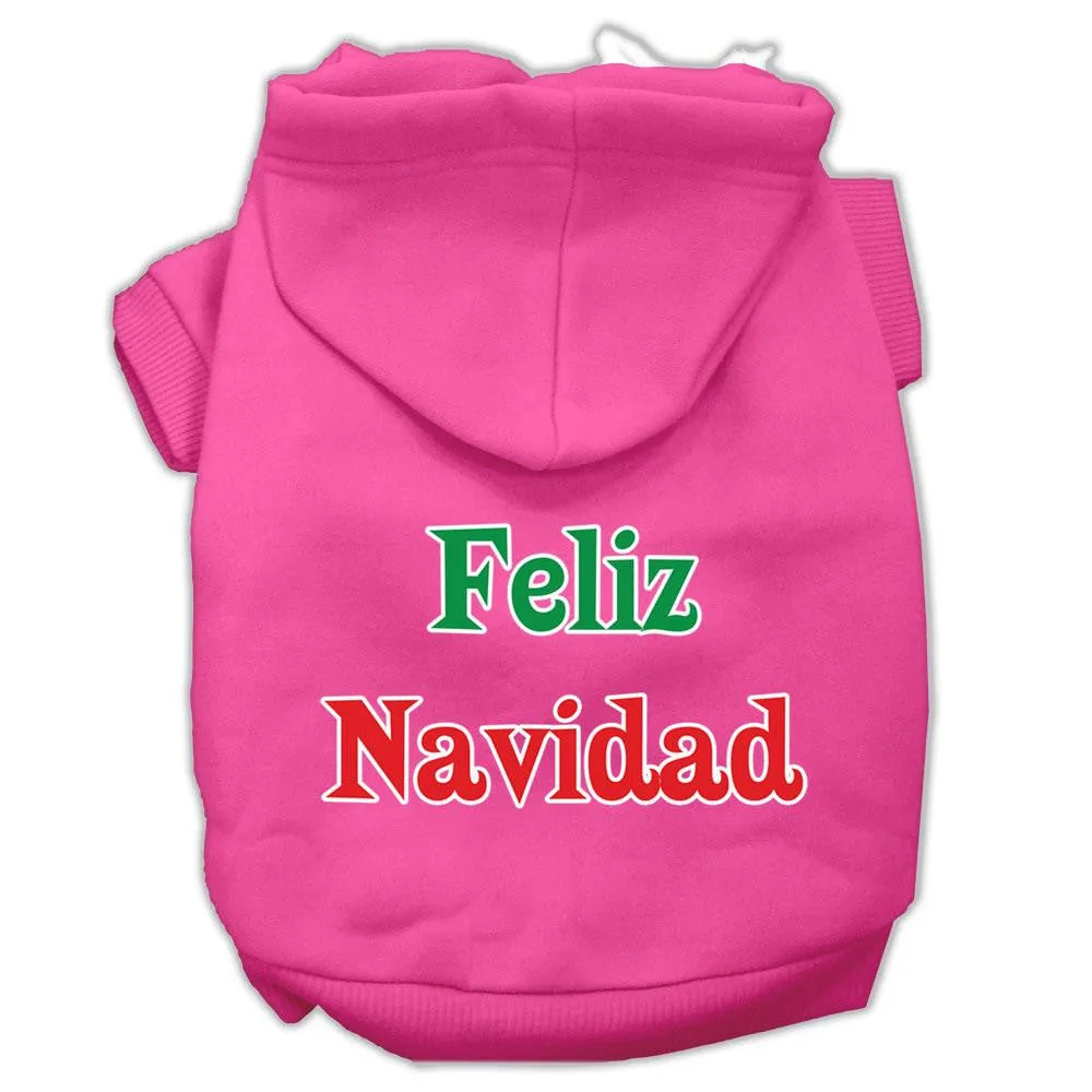 Feliz Navidad Screen Print Pet Hoodies Bright Pink XL (16)