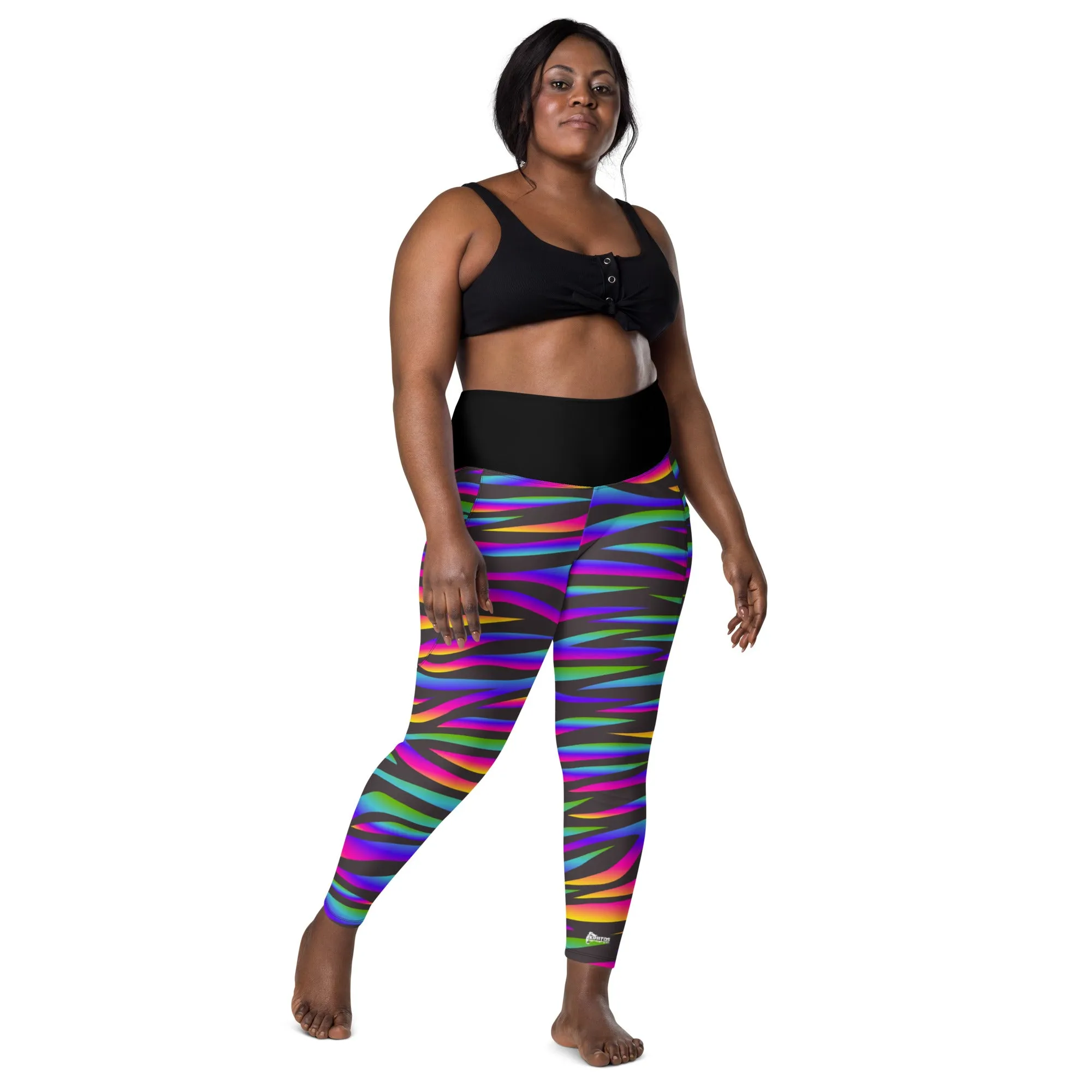 FLUORESCENT STRIPE KRATOS Women's Leggings with pockets