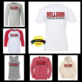 FZS Athletic Font Bulldogs Cheer Leading Design In Adult and Youth Tanks Tees And Sweatshirts