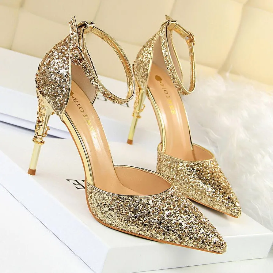 Glitter Point Toe Ankle Strap Sandals