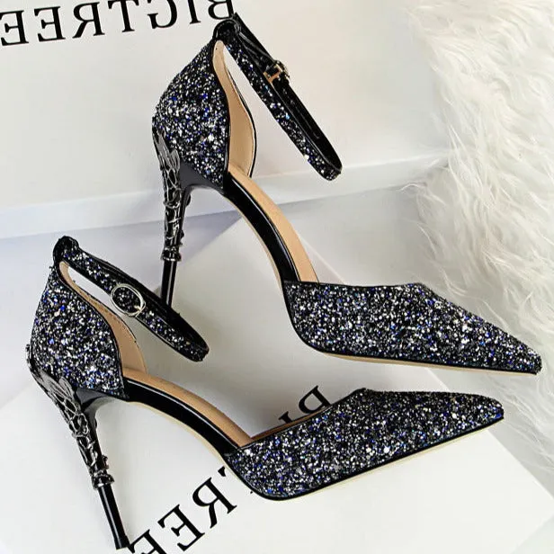 Glitter Point Toe Ankle Strap Sandals