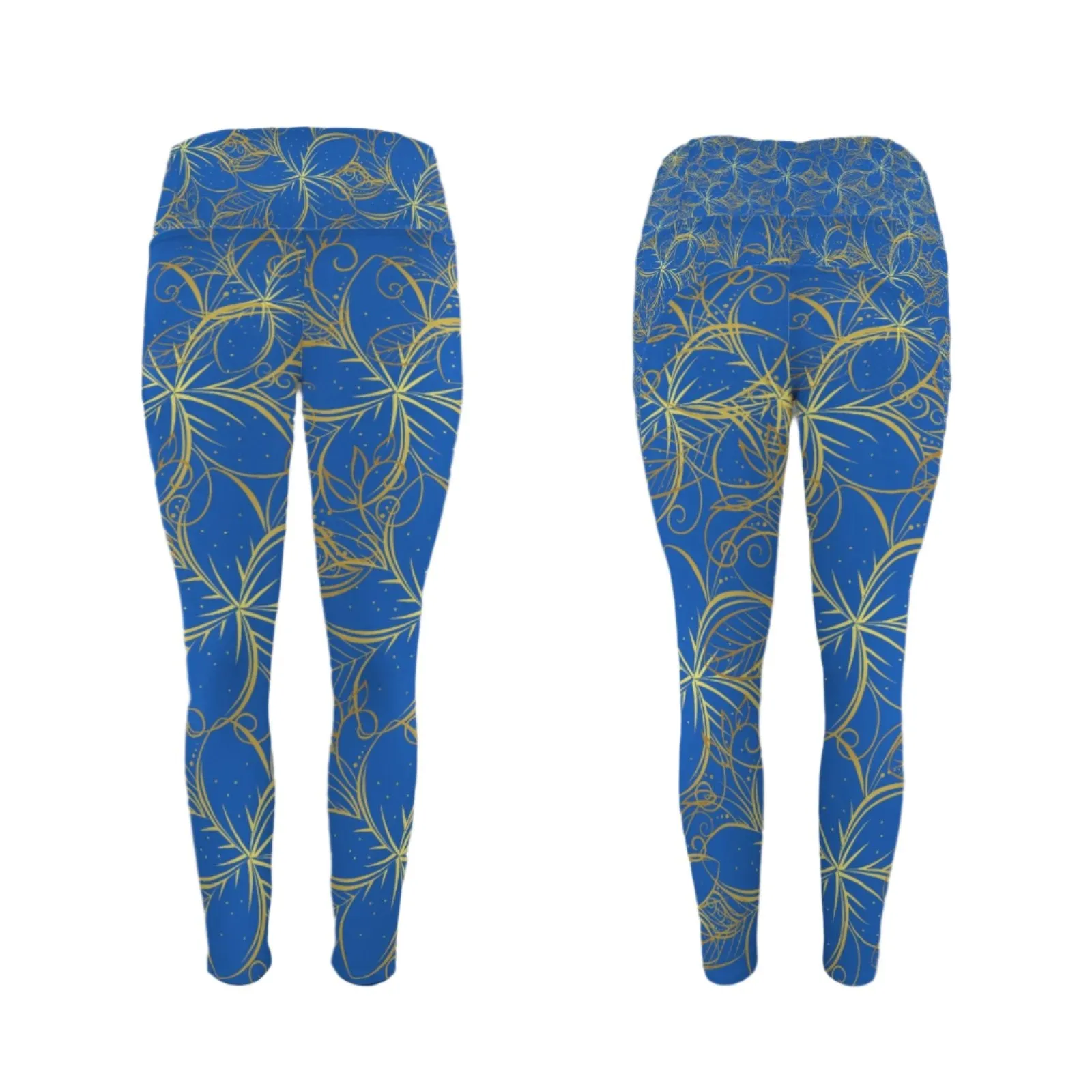 Golden Frangipani Blue Leggings with Pockets up to 5 XL (FWS)