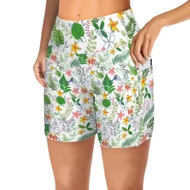 Graphic Floral Yoga Shorts with Pockets up to 5 XL (FWS)