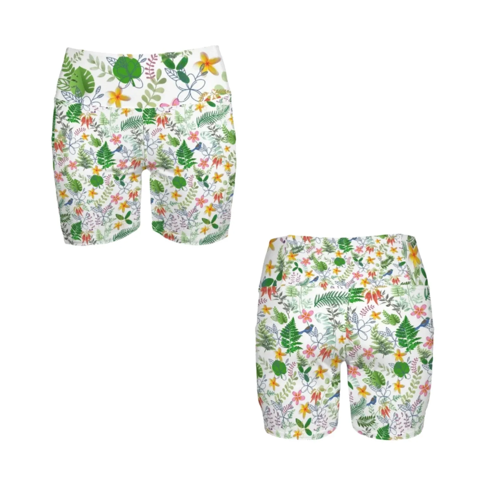 Graphic Floral Yoga Shorts with Pockets up to 5 XL (FWS)