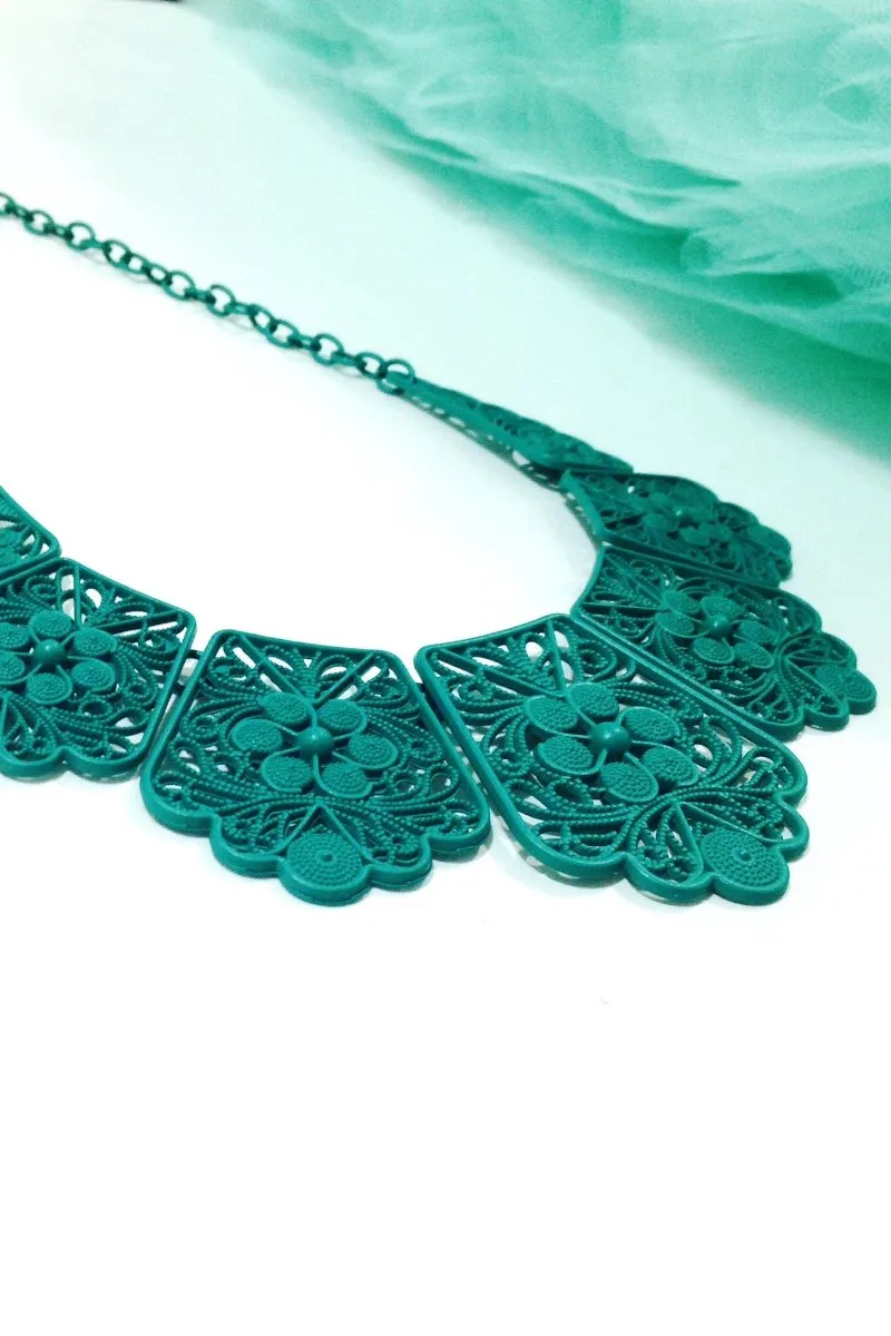 Green Lace Bib Statement Necklace