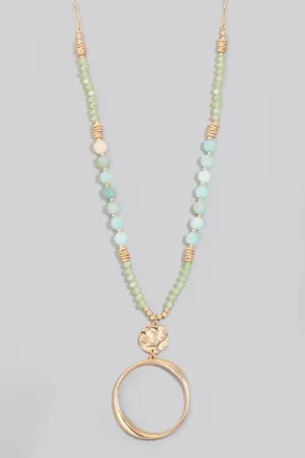 Green Stone & Gold Hoop Long Necklace