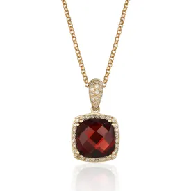 Halo Cushion Cut Garnet Necklace