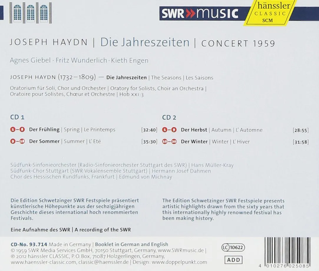 HAYDN: Die Jahreszeiten (Concert 1959) - Giebel, Wunderlich, Engen, SWR SO & Chorus