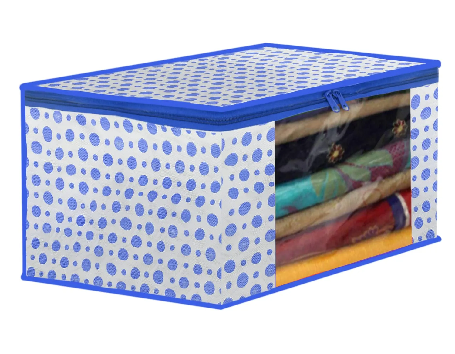 Heart Home Dot Printed Non-Woven Blouse & Saree Cover, Cloth Organizer, Wardrobe Organiser Set With Tranasparent Window- Pack of 2 (Blue)-46HH0466